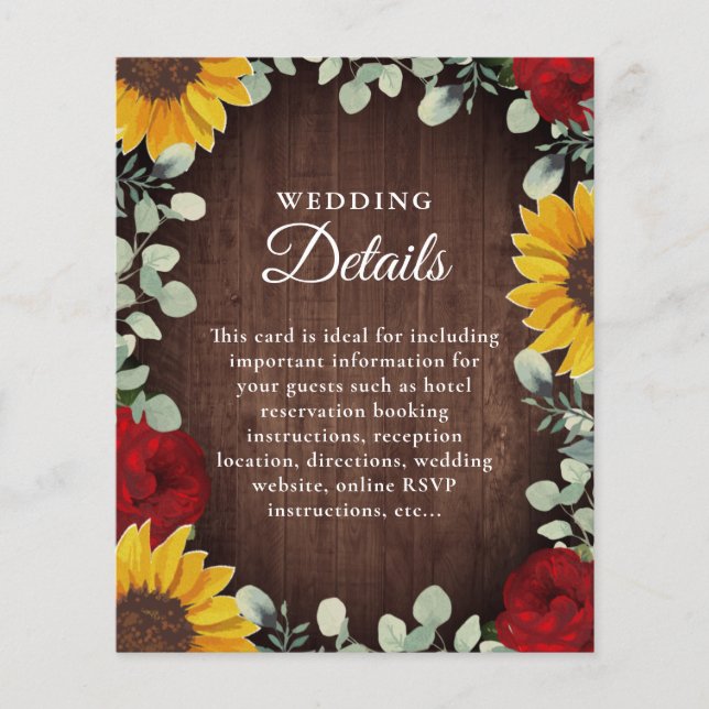 Sunflower Eucalyptus Red Rose Wood Wedding Details (Front)