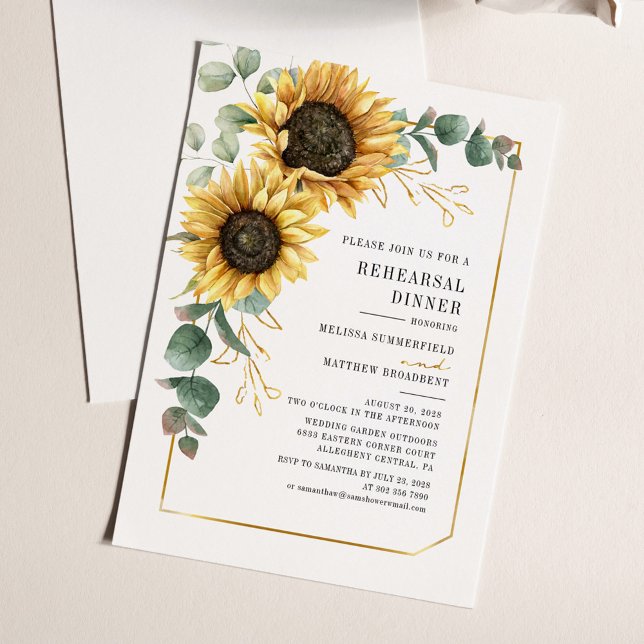 Sunflower Eucalyptus Rehearsal Dinner Invitation Flyer (Sunflower Euacalyptus Floral Watercolor Wedding Rehearsal Dinner Invitation)