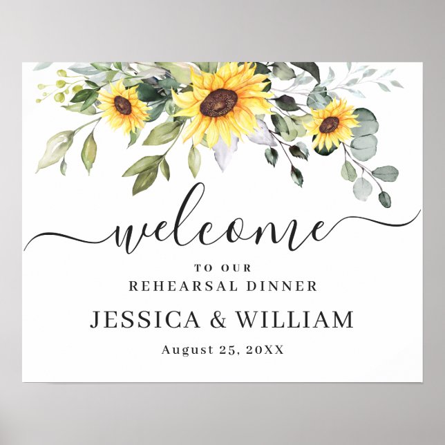 Sunflower Eucalyptus REHEARSAL DINNER Welcome Sign (Front)