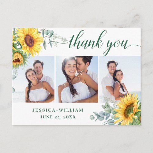 Sunflower Eucalyptus Rustic Thank You 3 PHOTO Postcard