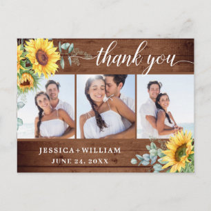 Sunflower Eucalyptus Rustic Thank You 3 PHOTO Postcard