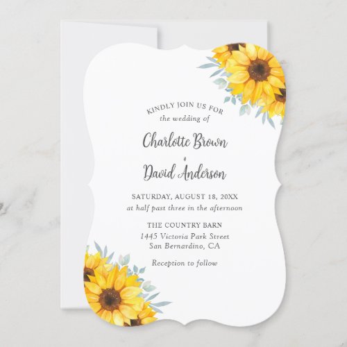 Sunflower Eucalyptus Rustic Watercolor Wedding Invitation