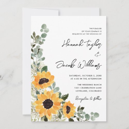 Sunflower Eucalyptus Rustic Wedding Invitation