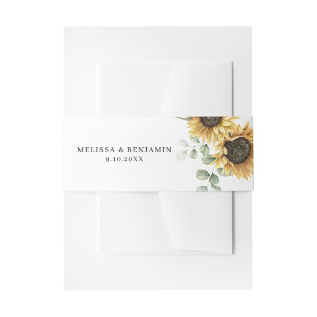 Sunflower Eucalyptus Rustic Wedding Invitation Belly Band (Front Example)