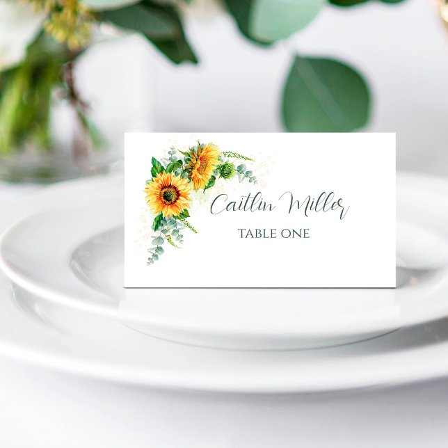 Sunflower Eucalyptus Rustic Wedding Place Card (Creator Uploaded)