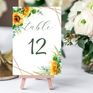 Sunflower Eucalyptus Rustic Wedding Table Number
