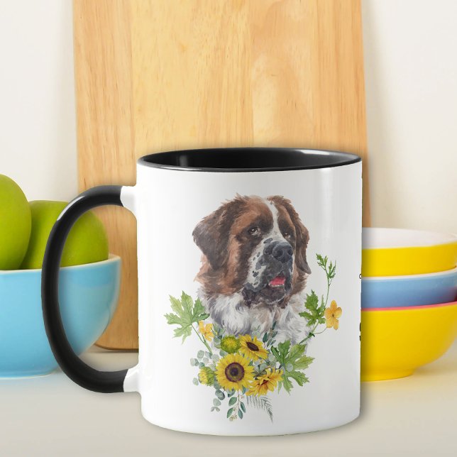 Sunflower Eucalyptus Saint Bernard Dog Mug (Creator Uploaded)