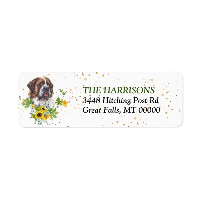 Sunflower Eucalyptus Saint Bernard Return Address Label (Front)