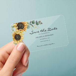 Sunflower Eucalyptus Save The Date Announcement Clear Business Cards