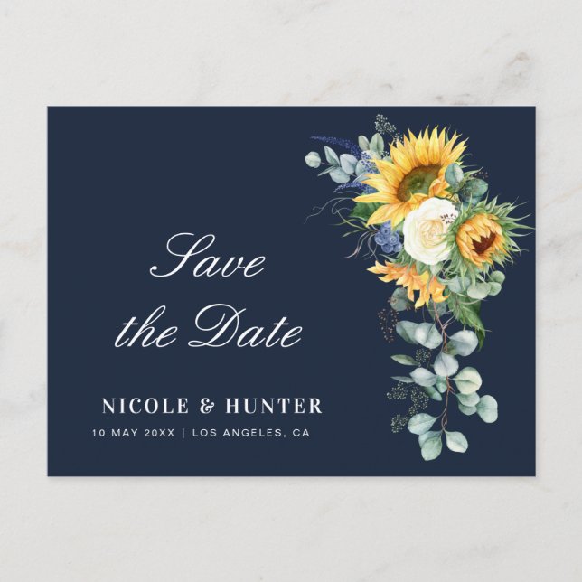 sunflower eucalyptus save the date postcard (Front)