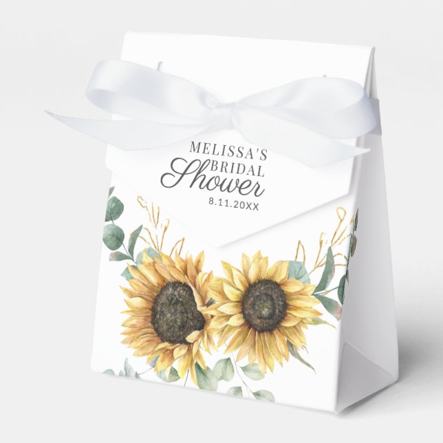 Sunflower Eucalyptus Script Bridal Shower Favor Boxes (Front Side)