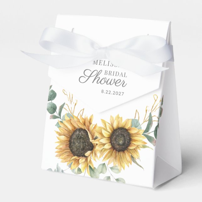 Sunflower Eucalyptus Script Bridal Shower Favor Boxes (Front Side)
