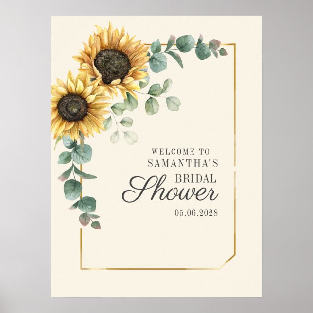 Sunflower Eucalyptus Script Bridal Shower Sign (Front)