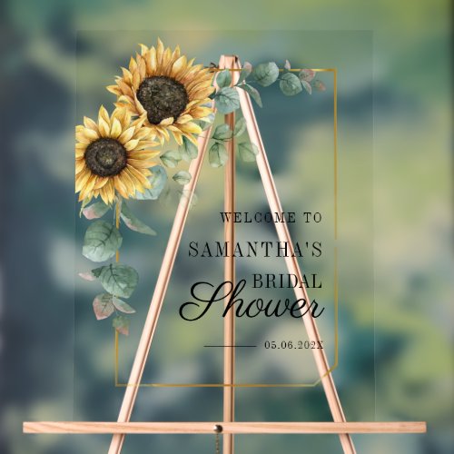 Sunflower Eucalyptus Script Bridal Shower Welcome Acrylic Sign