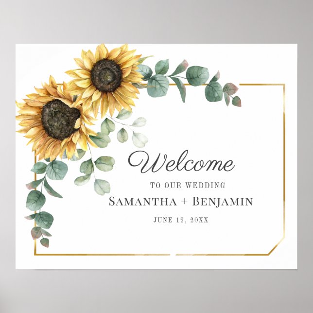 Sunflower Eucalyptus Script Wedding Welcome Sign (Front)