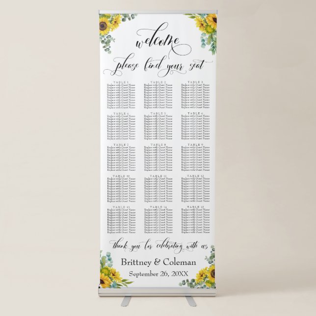 Sunflower Eucalyptus Seating Chart 150 Names Retractable Banner (Front)