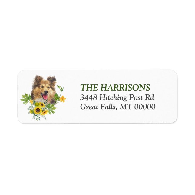 Sunflower Eucalyptus Shetland Sheepdog Label (Front)