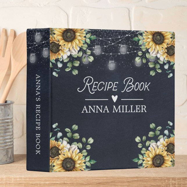 Sunflower Eucalyptus String Light Black Recipe 3 Ring Binder (In situ)