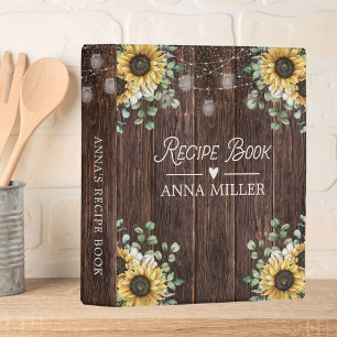 Sunflower Eucalyptus String Light Recipe Cookbook Mini Binder