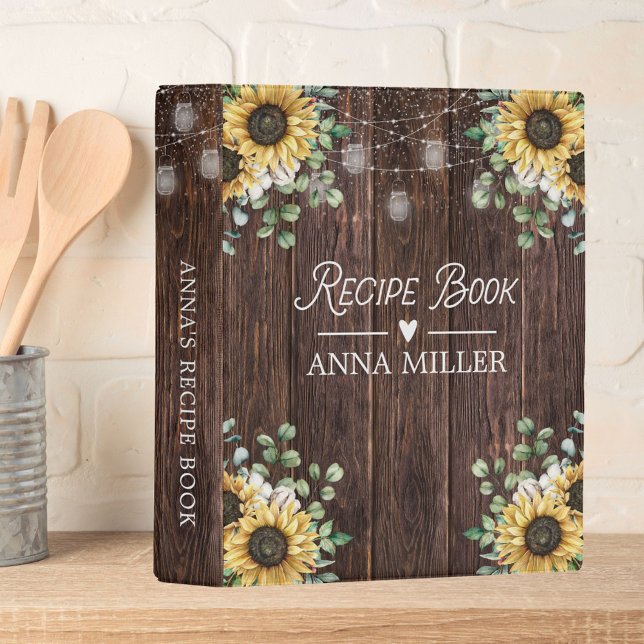 Sunflower Eucalyptus String Light Recipe Cookbook Mini Binder (In situ)