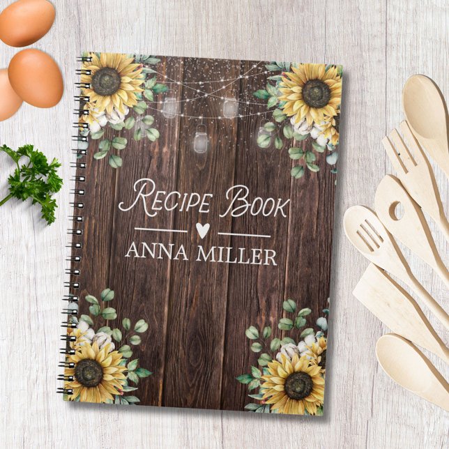 Sunflower Eucalyptus String Light Recipe Notebook (In situ)