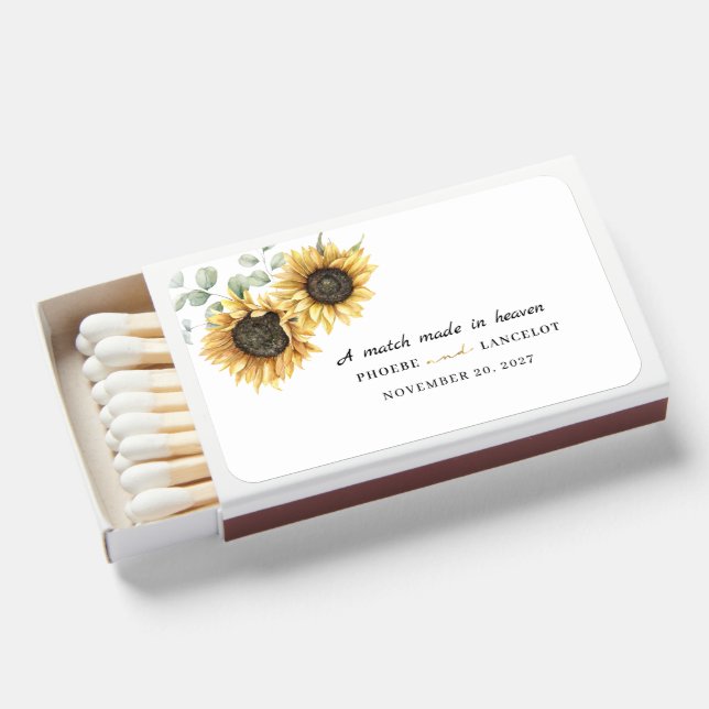 Sunflower Eucalyptus Succulent Floral Wedding Matchboxes (Front Open)