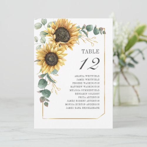 Sunflower Eucalyptus Table Number 12 Seating Chart
