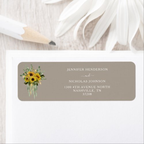 Sunflower Eucalyptus Taupe Fall Wedding Address Label