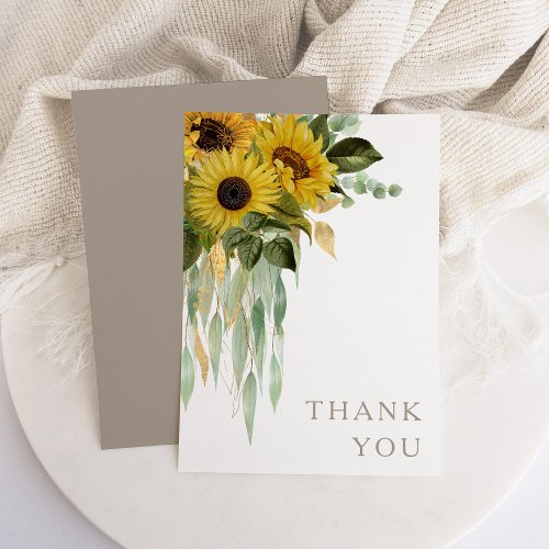 Sunflower Eucalyptus Taupe Fall Wedding Thank You 