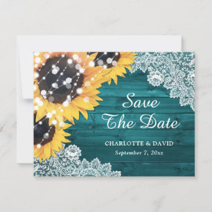 Sunflower Eucalyptus Teal Wedding Announcement