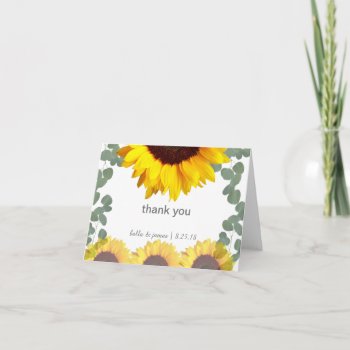 Sunflower Eucalyptus Thank You Note Cards by FancyMeWedding at Zazzle