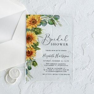 Sunflower Eucalyptus Watercolor Bridal Shower Acrylic Invitations