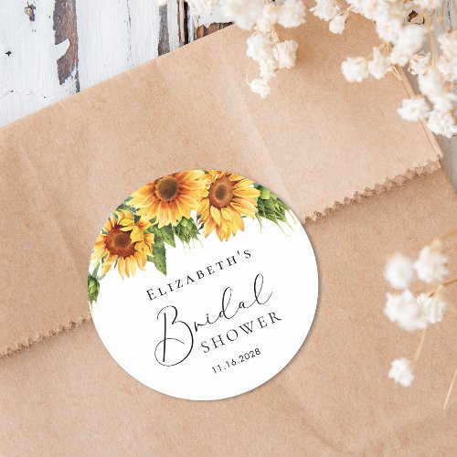 Sunflower Eucalyptus Watercolor Bridal Shower Classic Round Sticker