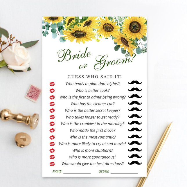 Sunflower Eucalyptus Watercolor Bridal Shower Game (Creator Uploaded)