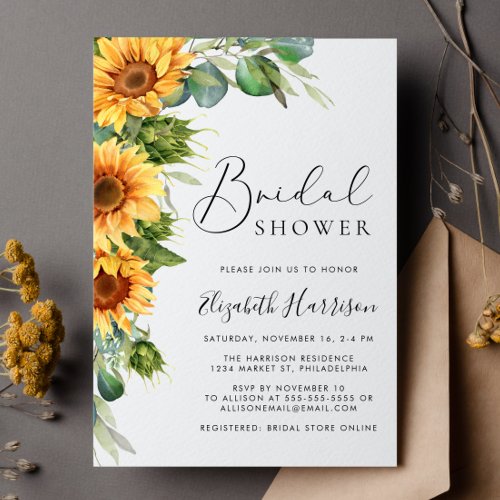Sunflower Eucalyptus Watercolor Bridal Shower Invitation