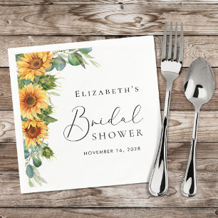 Sunflower Eucalyptus Watercolor Bridal Shower Napkins