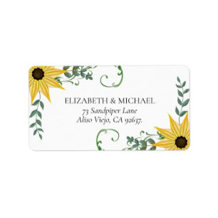 Sunflower Eucalyptus Watercolor Floral return addr Label