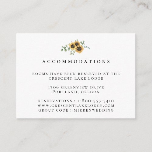 Sunflower Eucalyptus Wedding Accommodations Enclosure Card