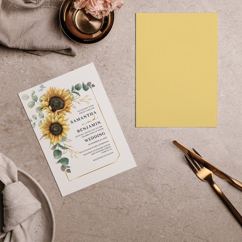 Sunflower Eucalyptus Wedding Budget Invitation