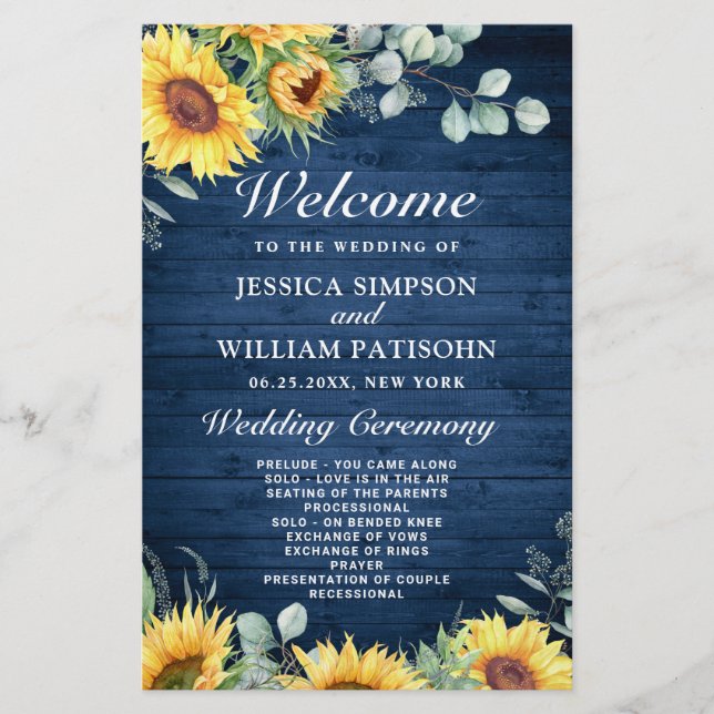 Sunflower Eucalyptus Wedding Ceremony Program (Front)