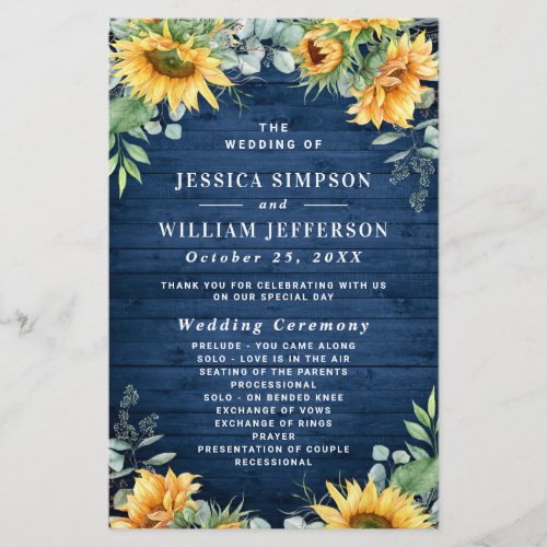 Sunflower Eucalyptus Wedding Ceremony Program