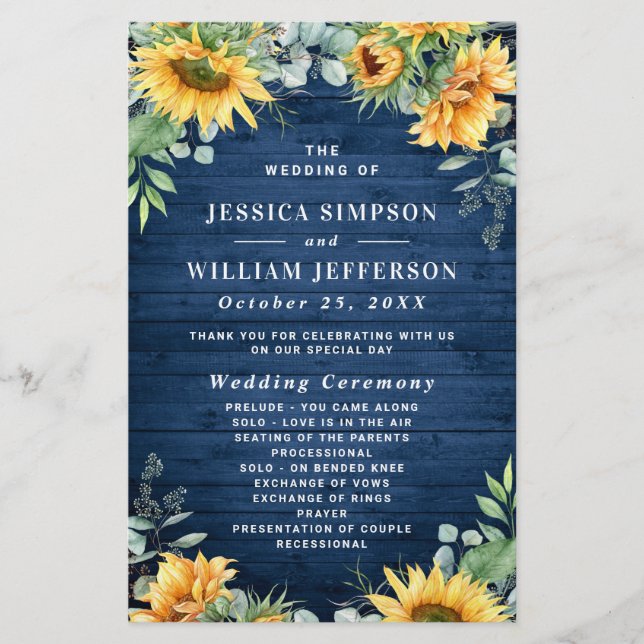 Sunflower Eucalyptus Wedding Ceremony Program (Front)