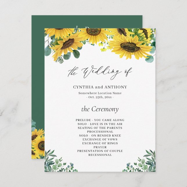 Sunflower Eucalyptus Wedding Ceremony Program (Front/Back)