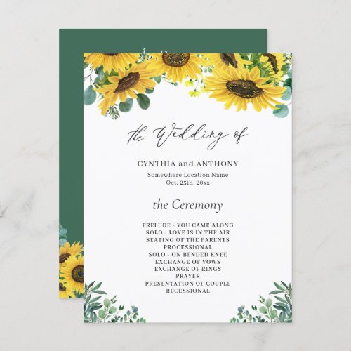 Sunflower Eucalyptus Wedding Ceremony Program