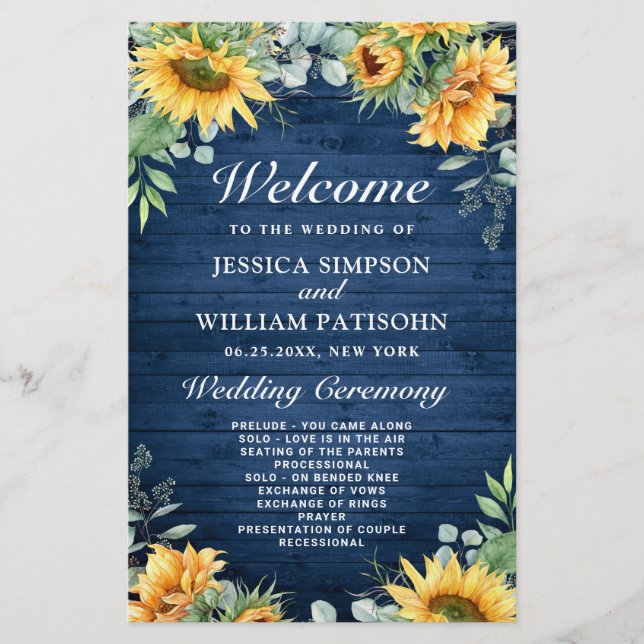 Sunflower Eucalyptus Wedding Ceremony Program (Front)