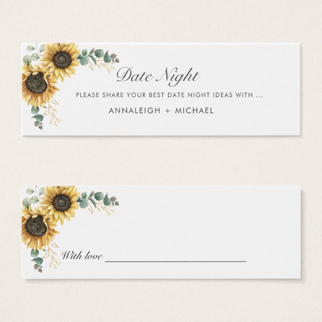 Sunflower Eucalyptus Wedding Date Night Jar Card (Front & Back)