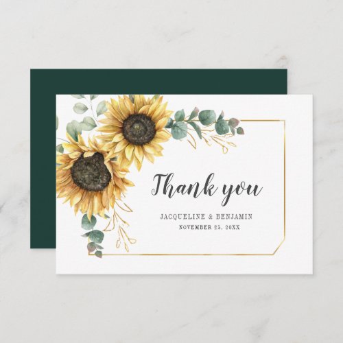 Sunflower Eucalyptus Wedding Day Floral Thank You Note Card