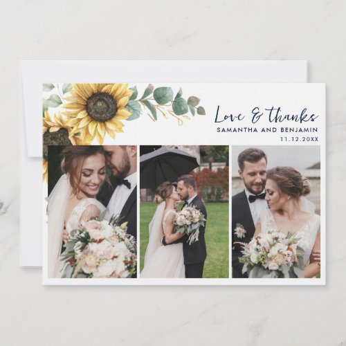 Sunflower Eucalyptus Wedding Day Photos Thank You Card