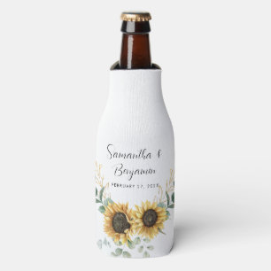 Sunflower Eucalyptus Wedding Favor Bottle Cooler
