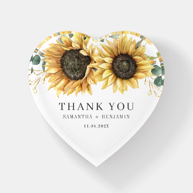 Sunflower Eucalyptus Wedding Favor Thank You Paperweight (Front)